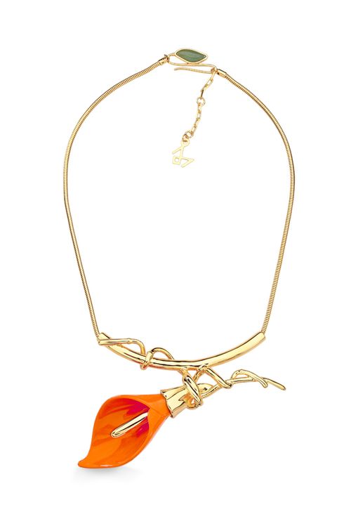 Colar Calla - Quartzo Verde e Resina Laranja - Coleção À Flor da Pele Banho: Folheado a Ouro
