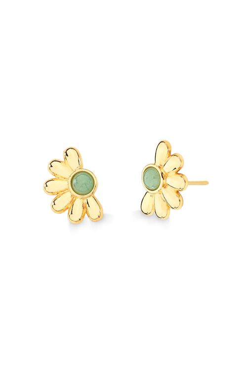 Brinco Daisy - Quartzo Verde - Coleção À Flor da Pele Banho: Folheado a Ouro