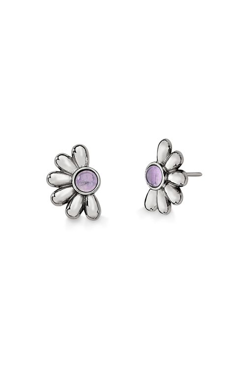 Brinco Daisy - Ametista - Coleção À Flor da Pele Banho: Ródio Negro