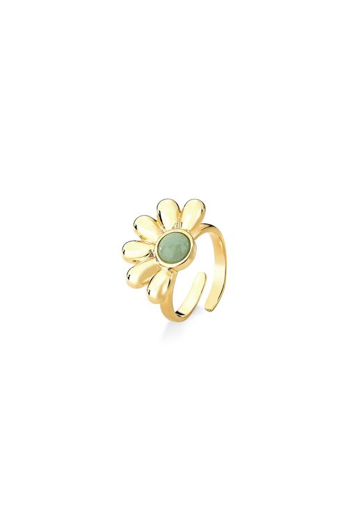 Anel Daisy - Quartzo Verde - Coleção À Flor da Pele Banho: Folheado a Ouro