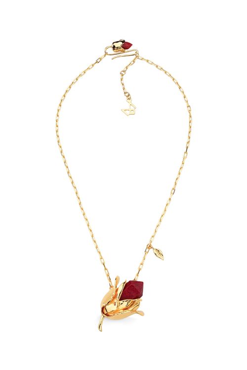 Colar Rosa - Feldspato Vermelho - Coleção À Flor da Pele Banho: Folheado a Ouro