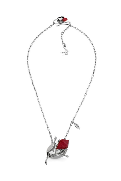 Colar Rosa - Feldspato Vermelho - Coleção À Flor da Pele Banho: Ródio Negro