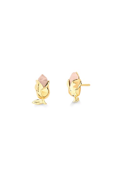 Brinco Botão Rosa - Quartzo Rosa - Coleção À Flor da Pele Banho: Folheado a Ouro