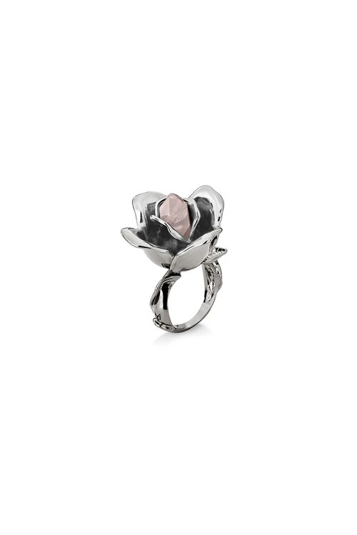 Anel Rosa - Quartzo Rosa - Coleção À Flor da Pele Banho: Ródio Negro