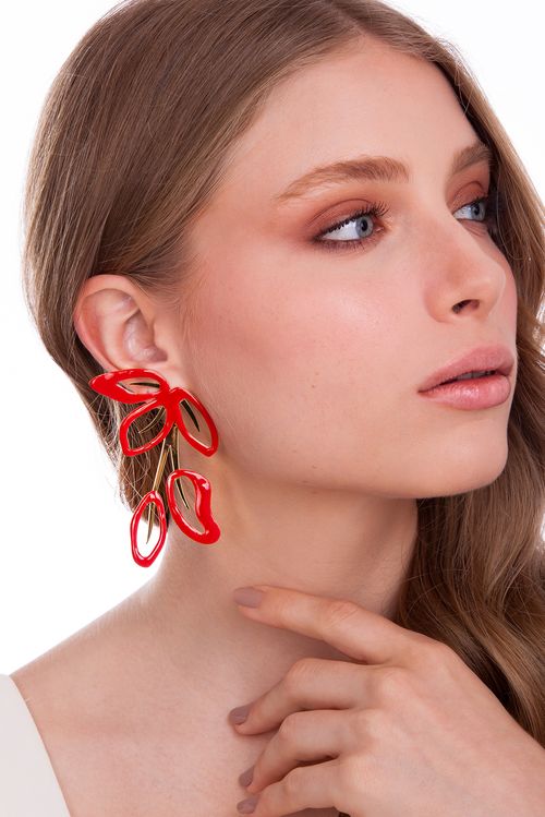 Brinco Iris - Esmalte Vermelho - Coleção À Flor da Pele Banho: Folheado a Ouro