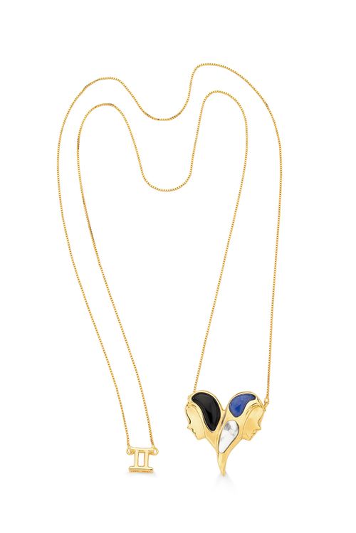 Colar Gêmeos - Haulita Branca, Obsidiana Preta, Quartzo Azul Anil - Coleção Sideral Banho: Folheado a Ouro