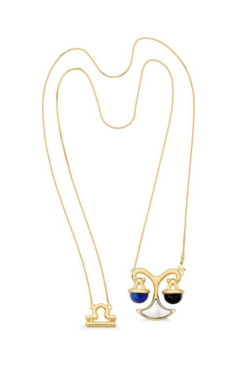 Colar Libra - Haulita Branca, Obsidiana Preta, Quartzo Azul Anil - Coleção Sideral Banho: Folheado a Ouro