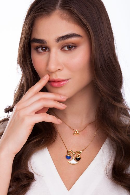Colar Libra - Haulita Branca, Obsidiana Preta, Quartzo Azul Anil - Coleção Sideral Banho: Folheado a Ouro