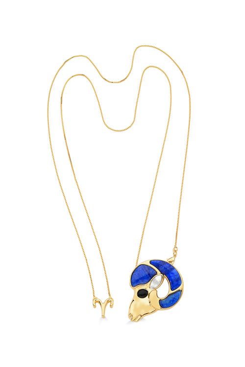 Colar Áries - Haulita Branca, Obsidiana Preta, Quartzo Azul Anil - Coleção Sideral Banho: Folheado a Ouro