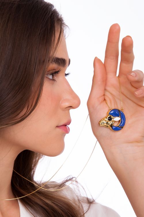 Colar Áries - Haulita Branca, Obsidiana Preta, Quartzo Azul Anil - Coleção Sideral Banho: Folheado a Ouro