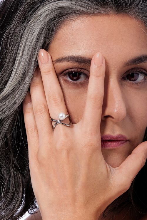 Anel Ritmo - Pérola - Coleção Ritmo Banho: Ródio Negro