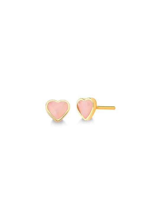 Brinco Petit Coração - Quartzo Rosa - Coleção Daily Banho: Folheado a Ouro