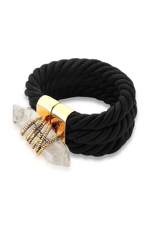 Pulseira Odin - Cristal Grafitado e Cordão Preto - Coleção Collab MD + Patbo Banho: Folheado a Ouro