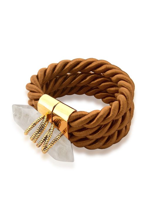 Pulseira Odin - Cristal e Cordão Caramelo - Coleção Collab MD + Patbo Banho: Folheado a Ouro