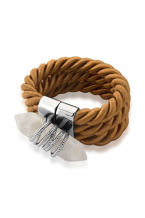 Pulseira Odin - Cristal e Cordão Caramelo - Coleção Collab MD + Patbo Banho: Ródio Negro