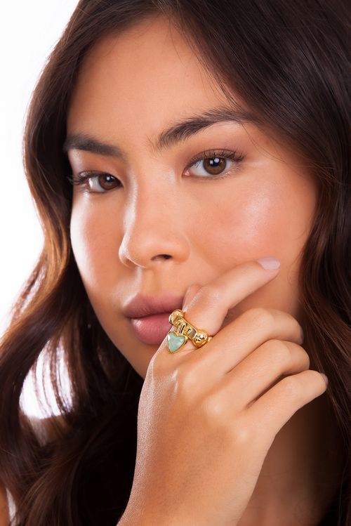 Anel Screw - Ágata Azul - Coleção Welcome Love Banho: Folheado a Ouro