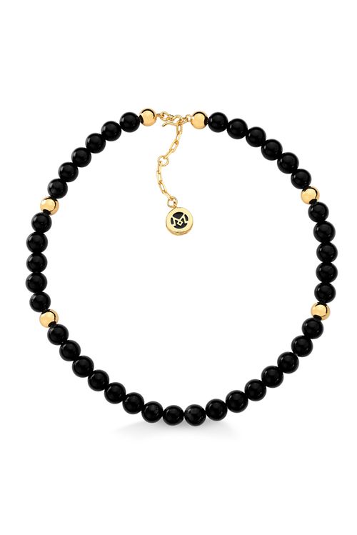 Colar Esferas - Obsidiana Preta - Coleção Believe Banho: Folheado a Ouro