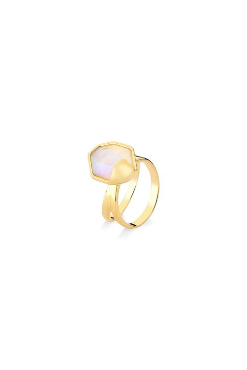 Anel Ludic - Quartzo Branco Holográfico - Coleção Sublime Banho: Folheado a Ouro