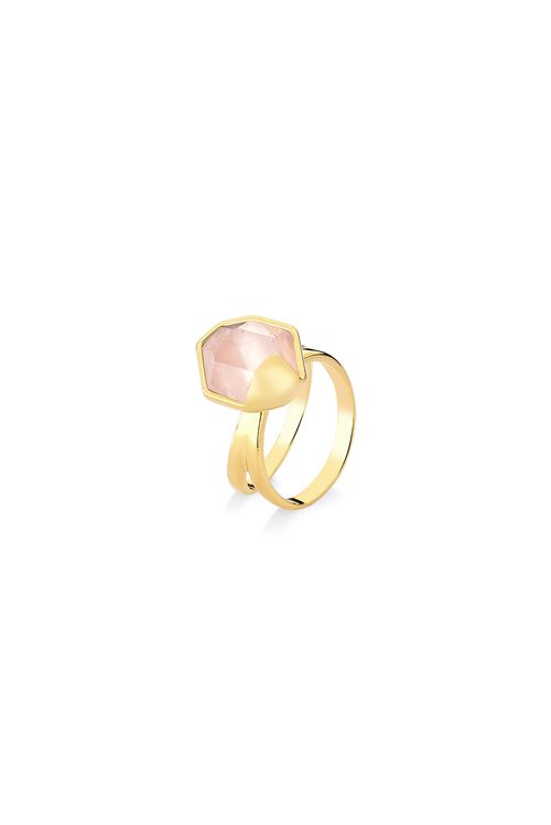Anel Ludic - Quartzo Rosa - Coleção Sublime Banho: Folheado a Ouro