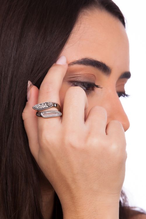 Anel Clareza - Cristal e Drusa Metalizada - Coleção Existe em Mim Banho: Ródio Negro