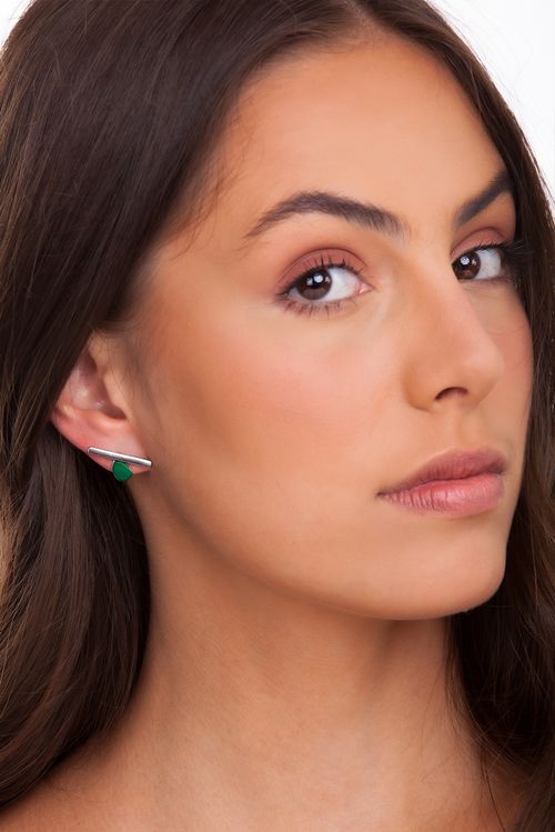 Brinco Obra da Natureza - Ágata Verde - Coleção Galeria Banho: Ródio Negro