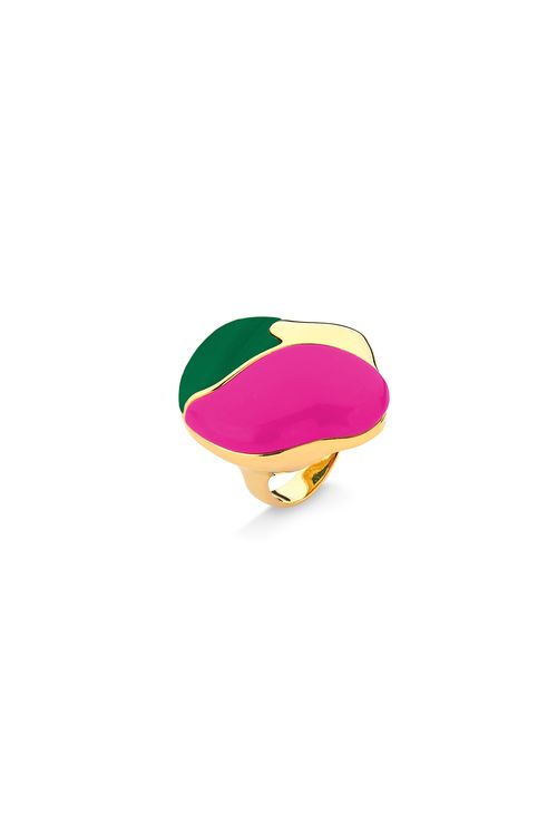 Anel Tarsila - Ágata Verde e Resina Pink - Coleção Galeria Banho: Folheado a Ouro