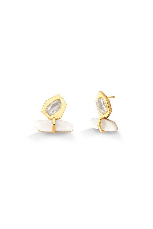 Brinco Atitude - Cristal e Madrepérola - Coleção Existe em Mim Banho: Folheado a Ouro