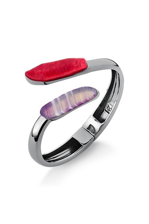 Pulseira Clareza - Ágata Roxa Listrada e Feldspato Vermelho - Coleção Existe em Mim Banho: Ródio Negro