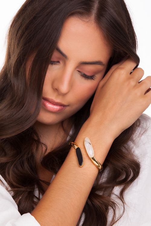 Pulseira Clareza - Cristal Grafitado e Obsidiana Preta - Coleção Existe em Mim Banho: Folheado a Ouro