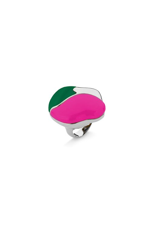 Anel Tarsila - Ágata Verde e Resina Pink - Coleção Galeria Banho: Ródio Negro