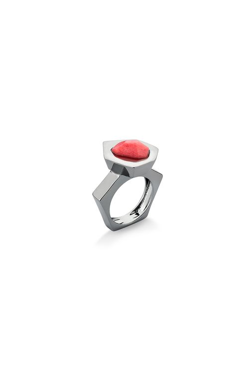 Anel Atitude - Feldspato Vermelho - Coleção Existe em Mim Banho: Ródio Negro
