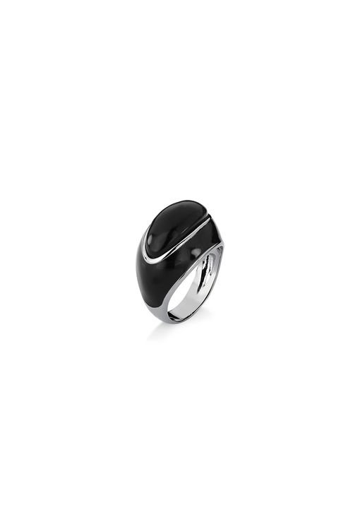 Anel Candy - Obsidiana Preta e Esmalte Preto - Coleção Piquenique Banho: Ródio Negro