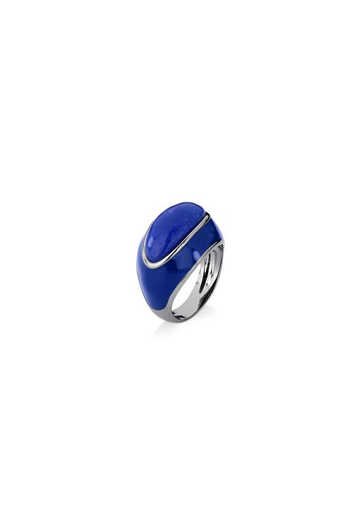 Anel Candy - Quartzo Azul Anil e Esmalte Azul - Coleção Piquenique Banho: Ródio Negro