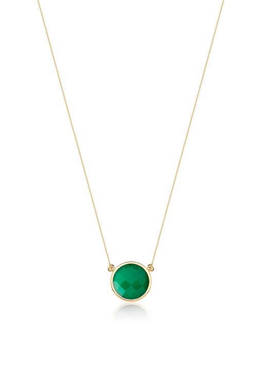 Colar Solitário - Ágata Verde - Coleção Daily Banho: Folheado a Ouro