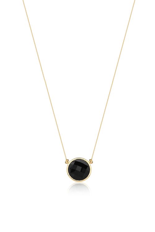Colar Solitário - Obsidiana Preta - Coleção Ícone Banho: Folheado a Ouro