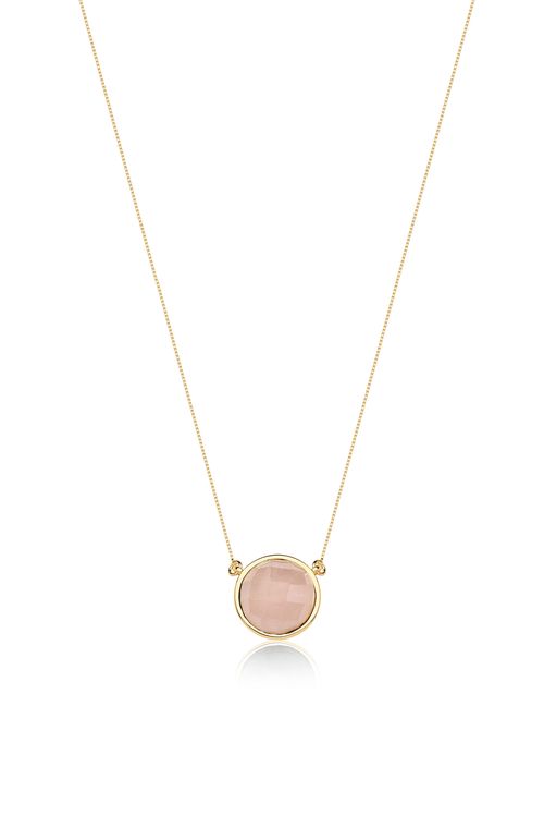 Colar Solitário - Quartzo Rosa - Coleção Daily Banho: Folheado a Ouro
