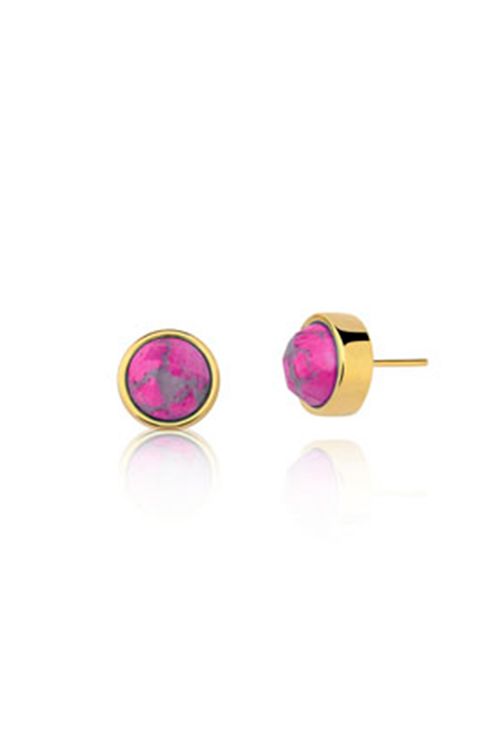 Brinco Bola Facetado - Haulita Pink - Coleção Daily Banho: Folheado a Ouro