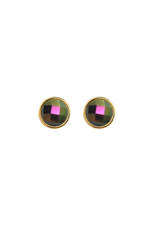 Brinco Bola Facetado - Cristal Multicolorido - Coleção Daily Banho: Folheado a Ouro