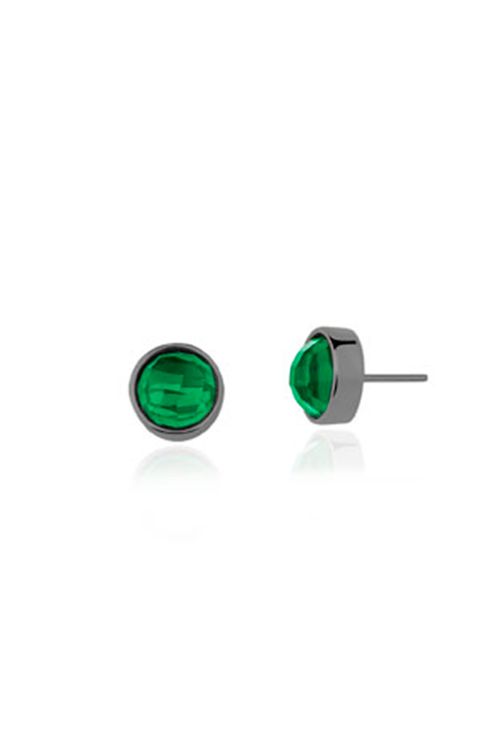 Brinco Bola Facetado - Ágata Verde - Coleção Daily Banho: Ródio Negro