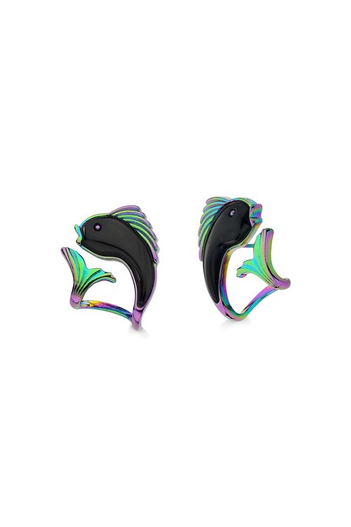 Brinco Peixe - Obsidiana Preta - Coleção Mergulho Banho: Multicolorido