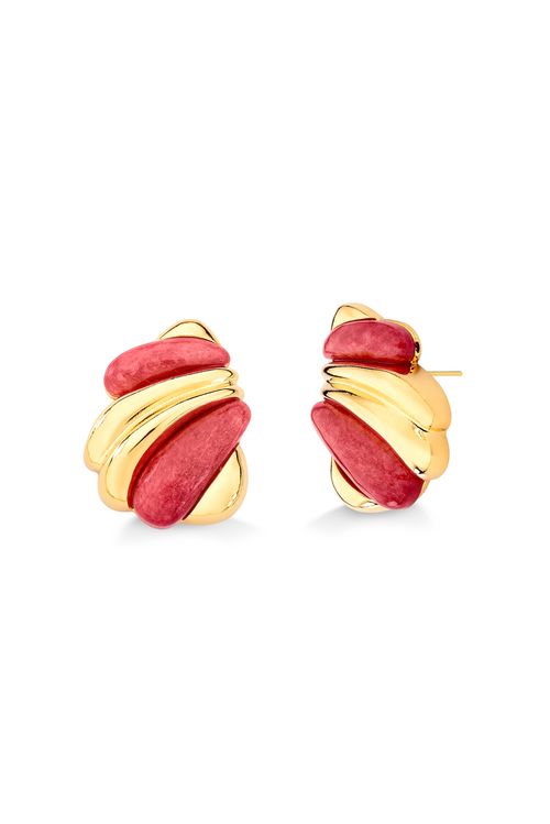 Brinco Pacífico - Feldspato Vermelho - Coleção Mergulho Banho: Folheado a Ouro