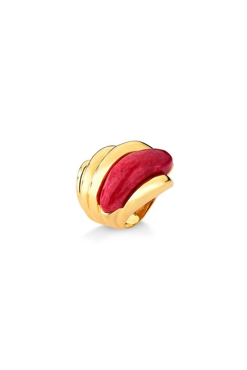 Anel Pacífico - Feldspato Vermelho - Coleção Mergulho Banho: Folheado a Ouro