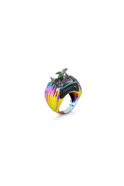 Anel Mergulho - Obsidiana Preta e Resina Multicolorido - Coleção Mergulho Banho: Multicolorido