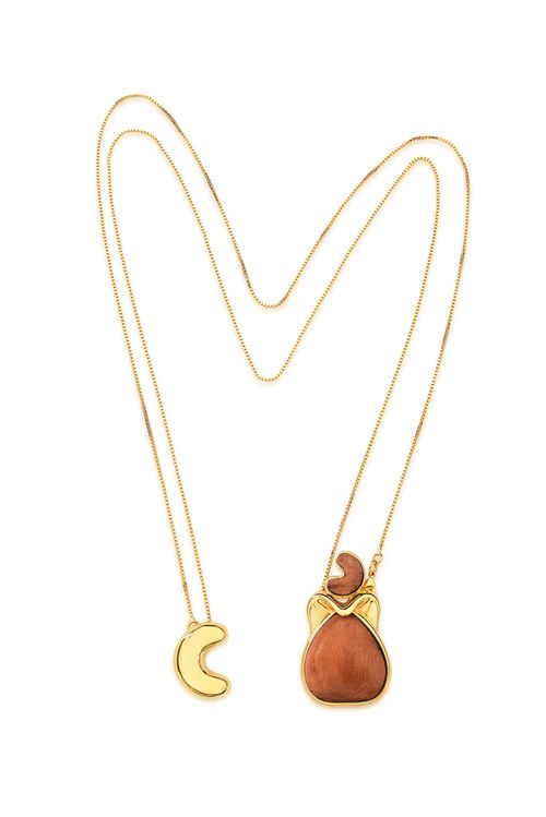 Colar Caju - Madeira Natural - Coleção Oásis Dourado Banho: Folheado a Ouro