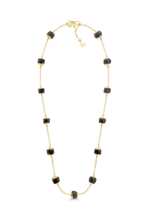 Colar Trilhas - Obsidiana Preta - Coleção Oásis Dourado Banho: Folheado a Ouro