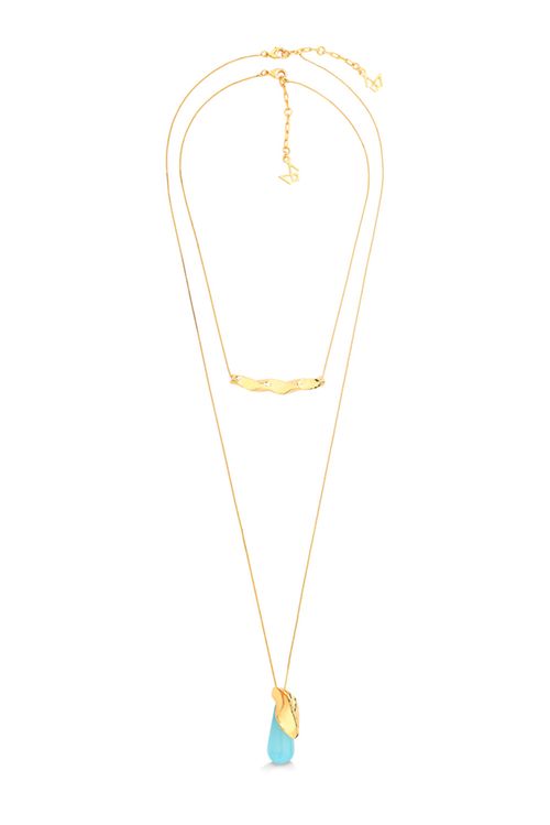 Colar Oásis do Cerrado - Ágata Azul Céu - Coleção Oásis Dourado Banho: Folheado a Ouro