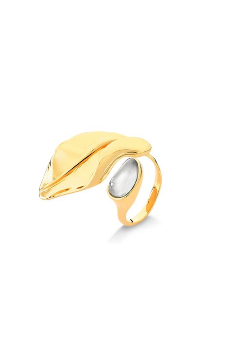 Anel Oásis do Cerrado - Ágata Cinza Metalizada - Coleção Oásis Dourado Banho: Folheado a Ouro