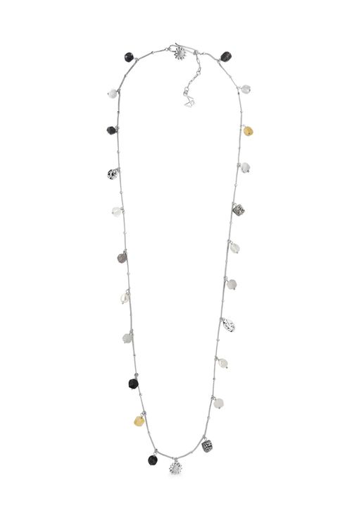 Colar Clície - Ag. Cz, Cat Eye, Cristal, Citrino, Qtz Branco, Haulita, Drusa, Pérola, Lab. e Obsidiana - Coleção Ser Girassol Banho: Ródio Negro