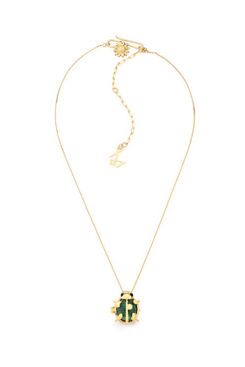Colar Joana - Ágata Branca, Feldspato Vermelhom, Obsidiana, Malaquita, Qtzo Azul e Esmalte Preto - Coleção Ser Girassol Banho: Folheado a Ouro