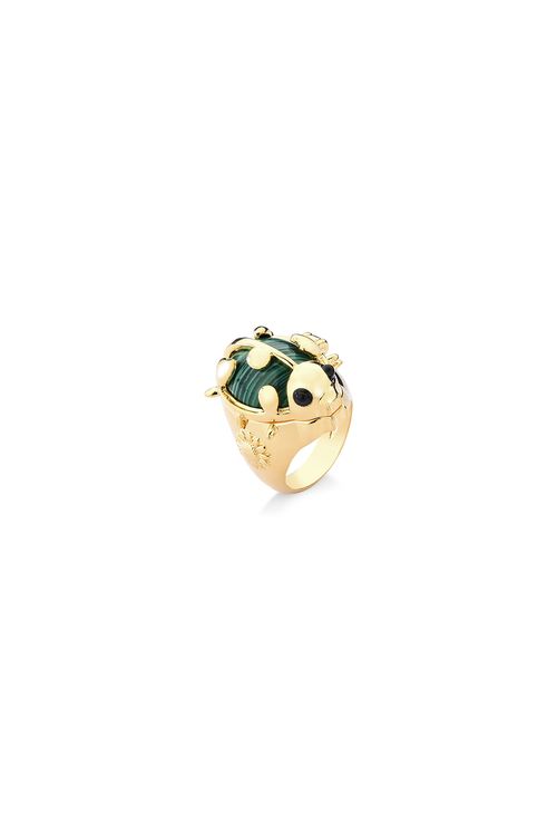 Anel Mindinho Joana - Ágata Branca, Feldspato Vermelho, Obsidiana Preta, Malaquita, Quartzo Azul Anil - Coleção Ser Girassol Banho: Folheado a Ouro